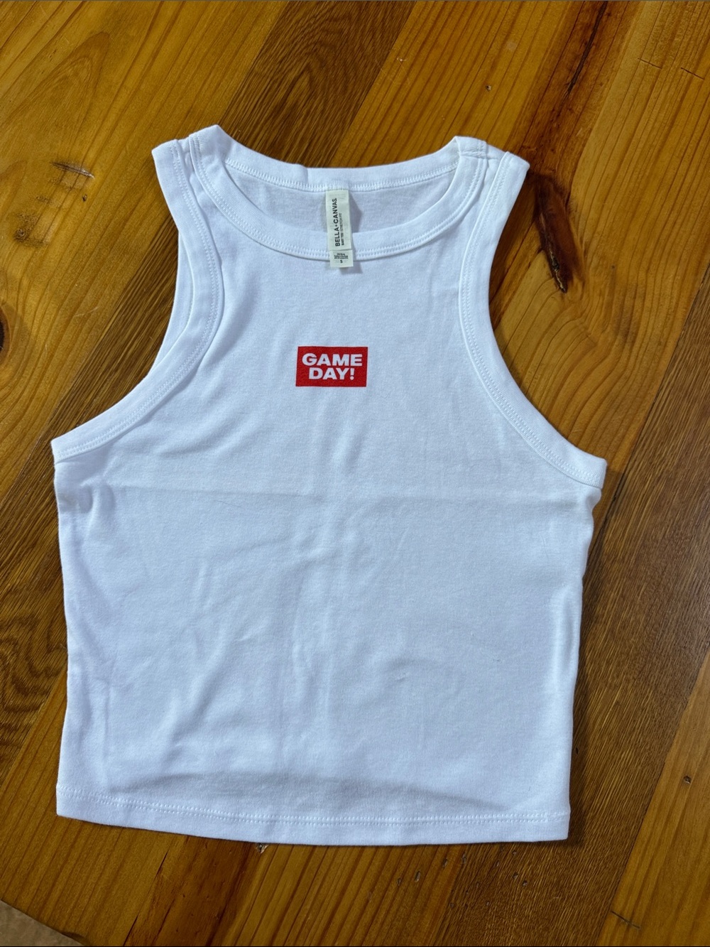 Free People White Cropped Tank with Red 'GAME DAY!' Graphic